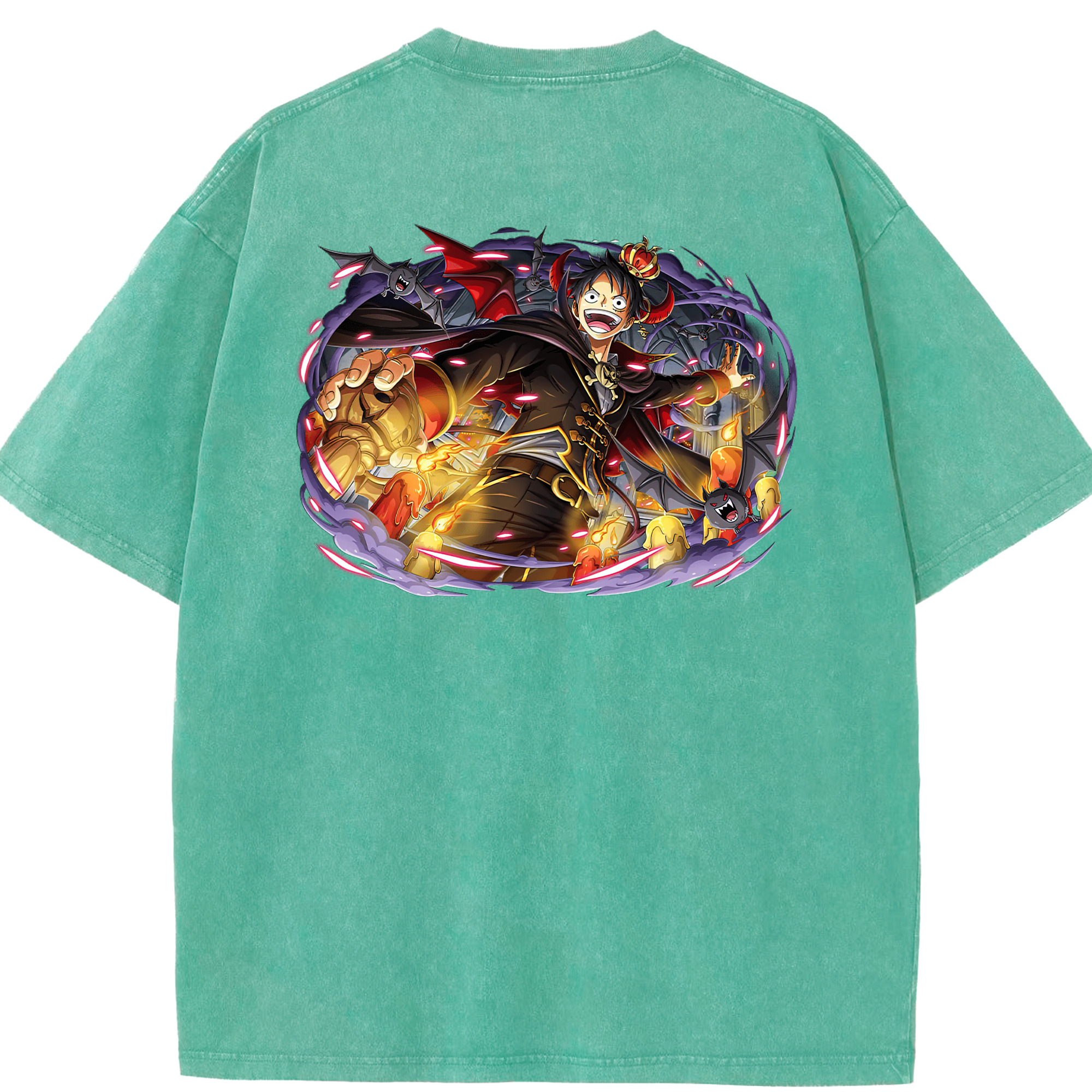 ワンピース モンキー・D・ルフィ ONE PIECE Monkey D. Luffy 綿100% ヴィンテージ風 半袖Tシャツ（背面プリント）